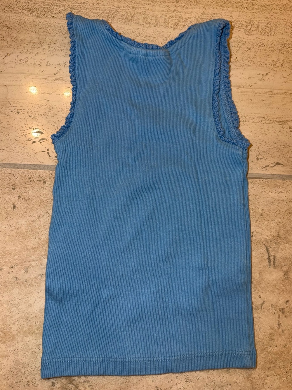 Boden Blue Ribbed Tank with Ruffle Trim - Picture 2 of 3